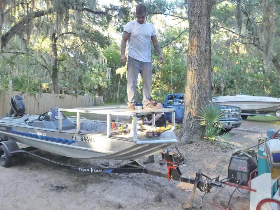 welding, fabricating a aluminum bow fishing, gigging platform. 